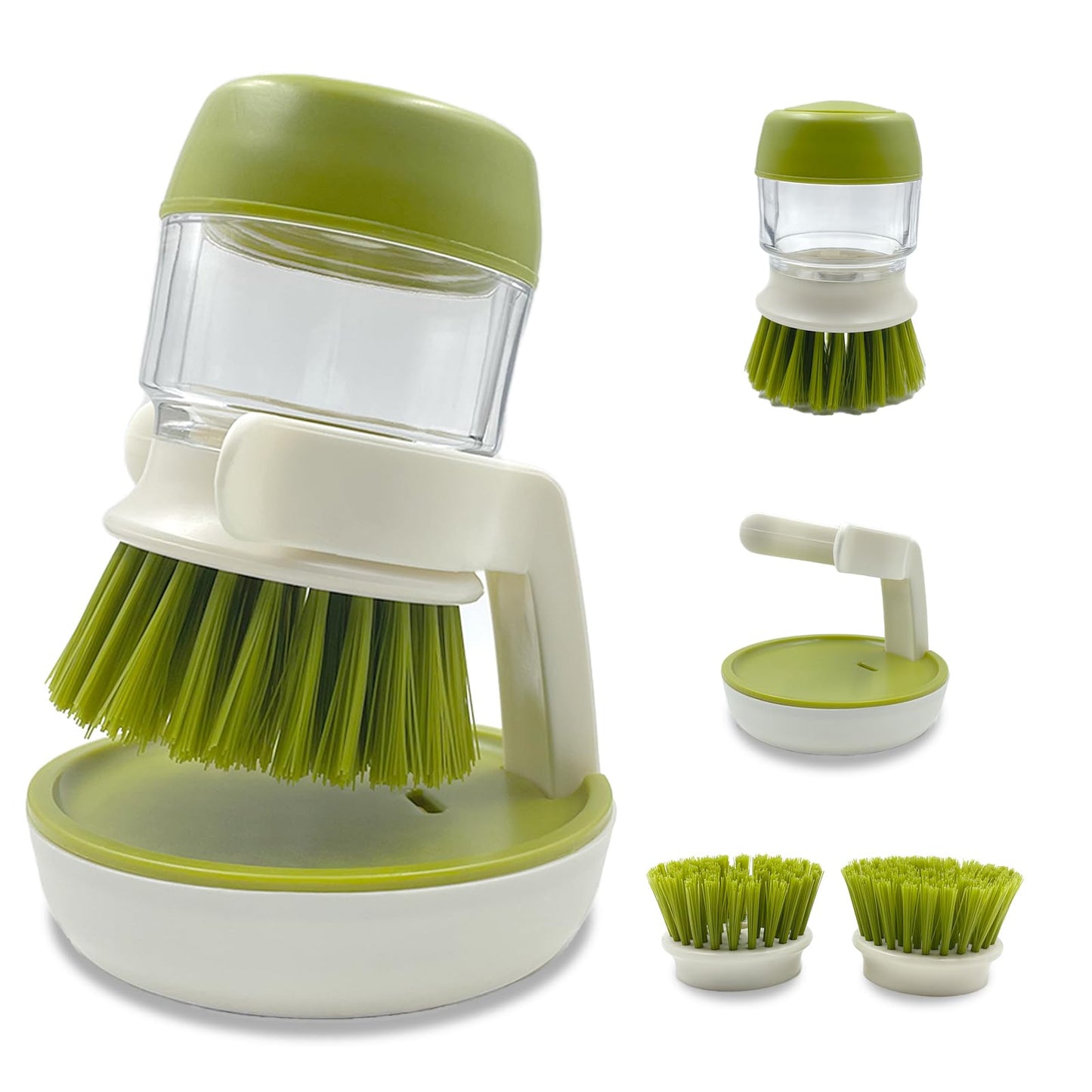UGWkivd Soap Dispenser Dish Brush Palm Brush Scrub Brush Equipped with Storage Bracket and Drainage Base,Easy to Clean Kitchen Utensils and Sink, Includes a Replaceable Brush（Green）