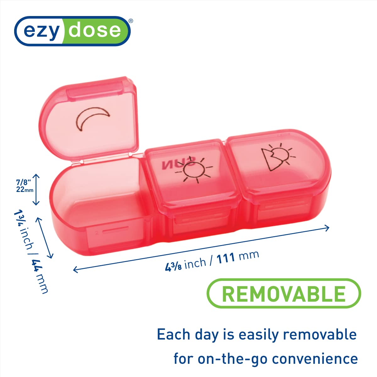EZY DOSE Weekly (7-Day) Daily Medtime Pill Organizer Case, Vitamin Planner and Medicine Container, Removable Large Pop-Out Individual Compartments, 3 Times a Day, Travel Friendly, Rainbow, BPA Free
