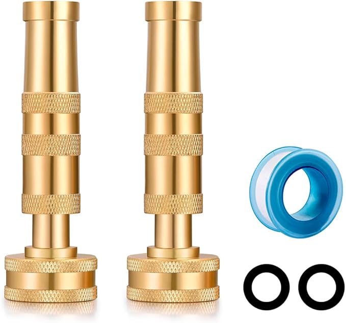 Brass Hose Nozzles, Heavy-Duty Brass Adjustable Twist Hose Nozzle, 2 Pack