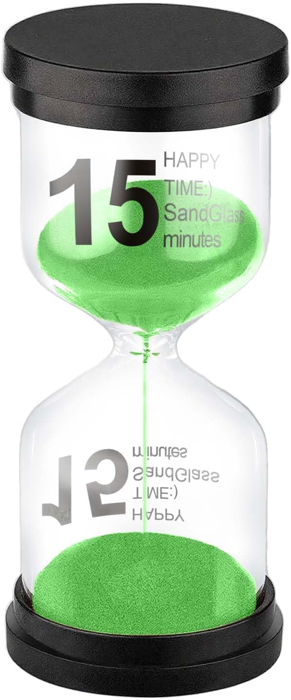 SuLiao 15 Minute Hourglass, Green Sand Clcok Timer, Colorful SandWatch 15 Min, Plastic Reloj De Arena 15 Minutos, Large Hour Glass Sandglass, Kitchen, Games, Classroom, Decor