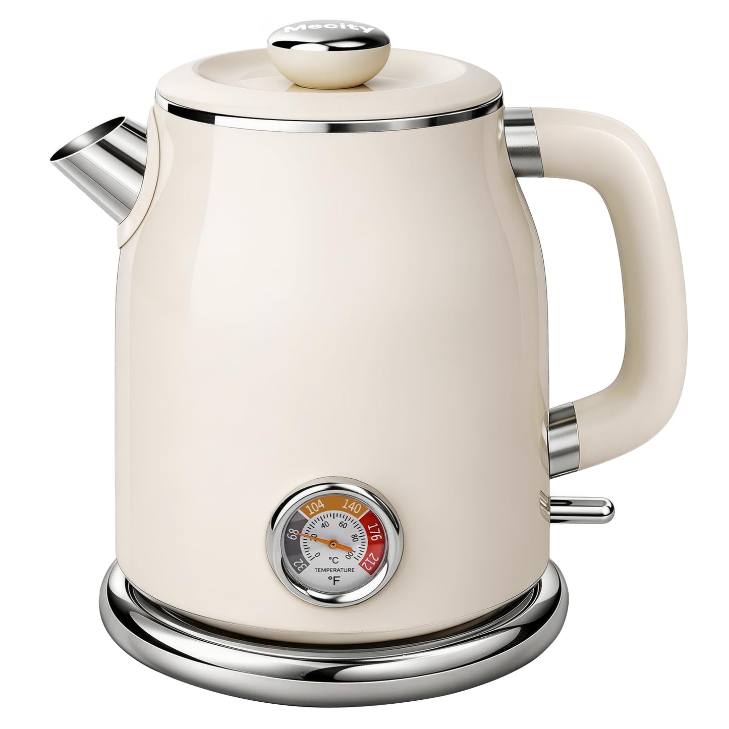 Mecity Retro Electric Kettle 1.7L, Stainless Steel Interior (No Plastic Contact), Double Wall Cool Touch, Fast Boil 1500W, Thermometer (°F/°C), Removable Lid, Wide Opening Easy Cleaning, 120V, Cream