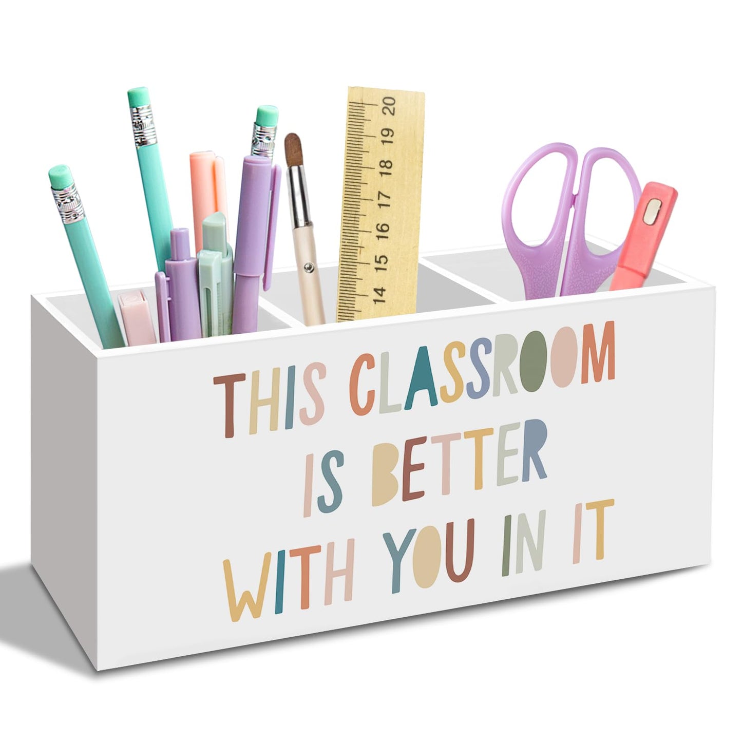 nvucamd Boho Classroom Pen Pencil Holder for Desk, Boho Office Desk Accessories, Back to School Pen Holders Organizer for Students Boys Girls Teachers,This Classroom Is Better with You in It