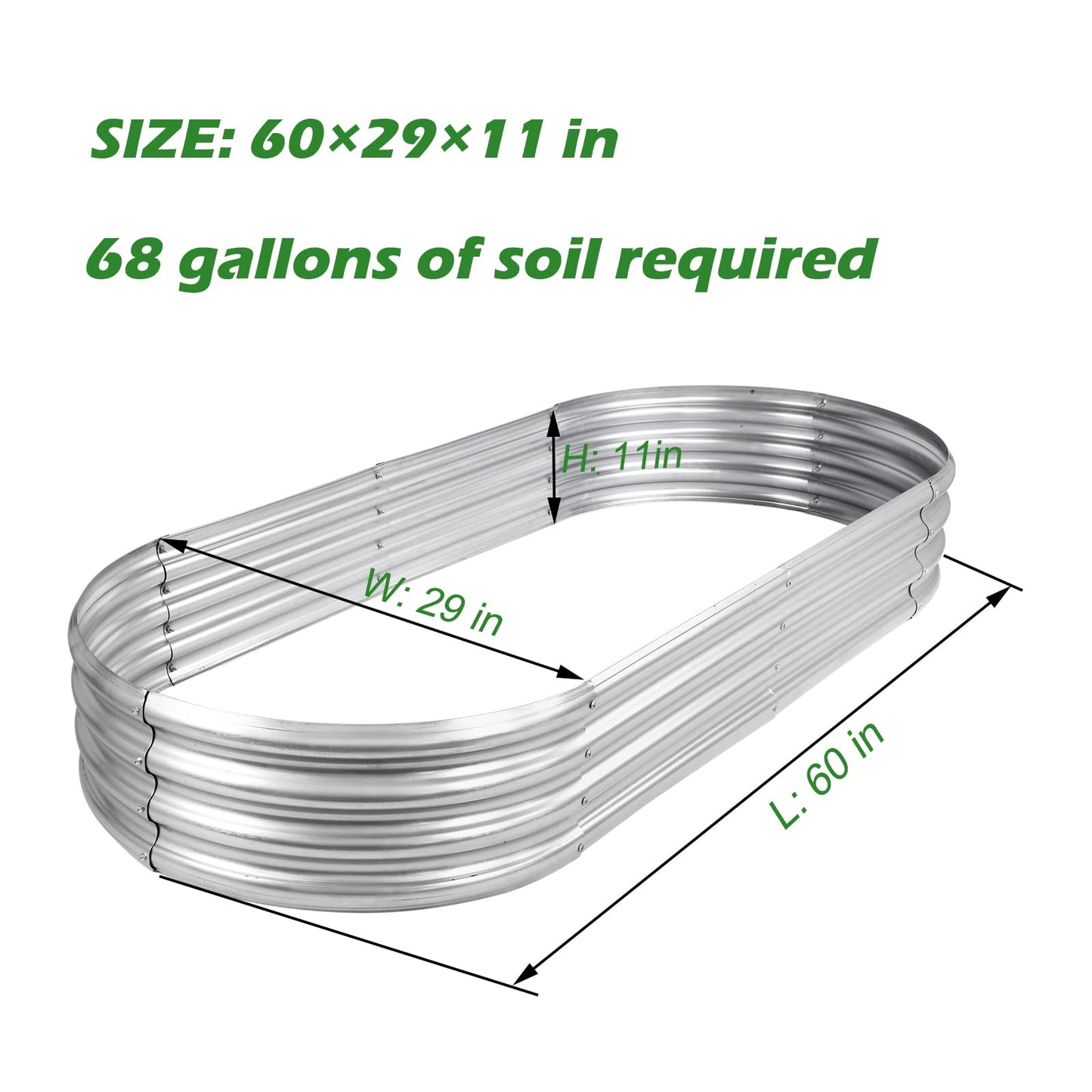 Rakukiri Raised Garden Bed GRS Certified Galvanized Planter Box Outdoor, 5ft Oval Rot-Resistant Metal Garden Bed Planter, Recycled Material Planter for Vegetables Flowers Herbs (Silver)