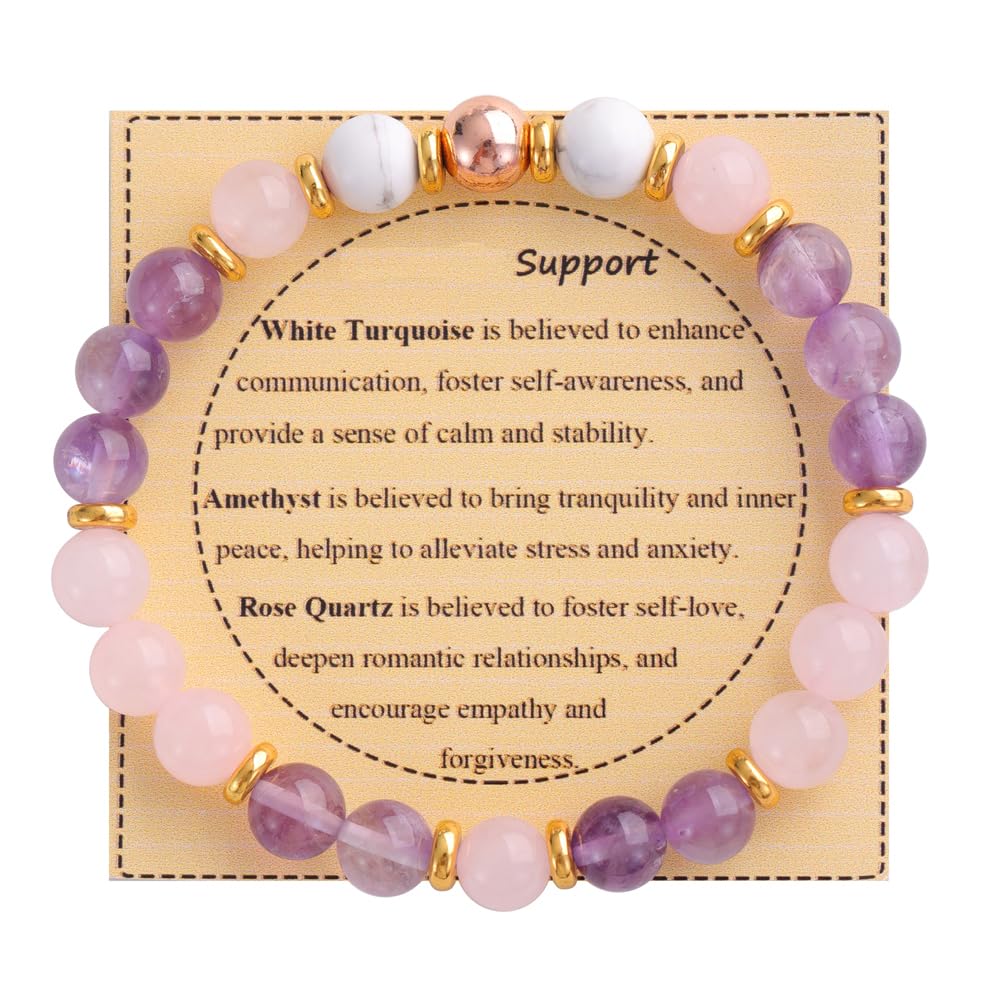 KSQS Healing Stone Bead Bracelet for Women, Natural Gemstones Balance Protection Bracelet, Spiritual Crystal Beads Bracelet Anxiety Relief with Meaning Card(#42)