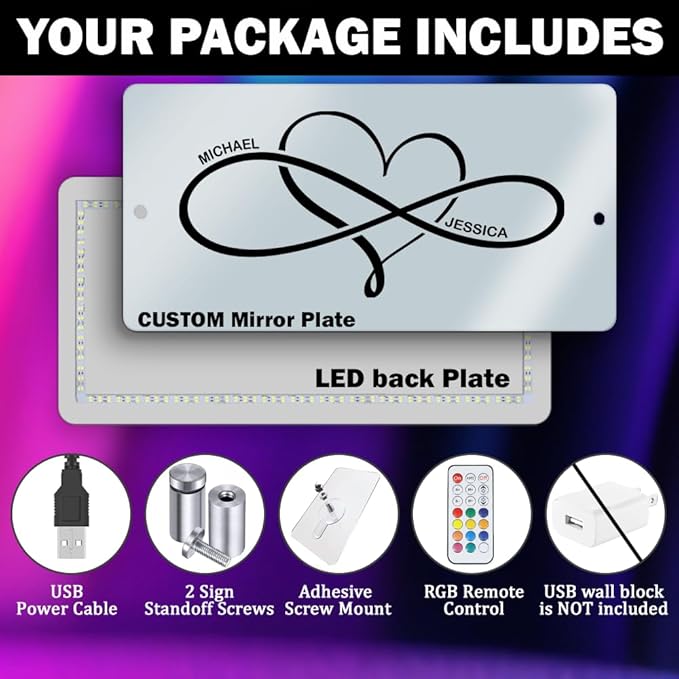 Custom Infinity Love LED Light - Couple Name Light Up Sign - Personalized LED Sign - Custom Mirror with Name - LED Mirror for Bedroom, Couple Gifts