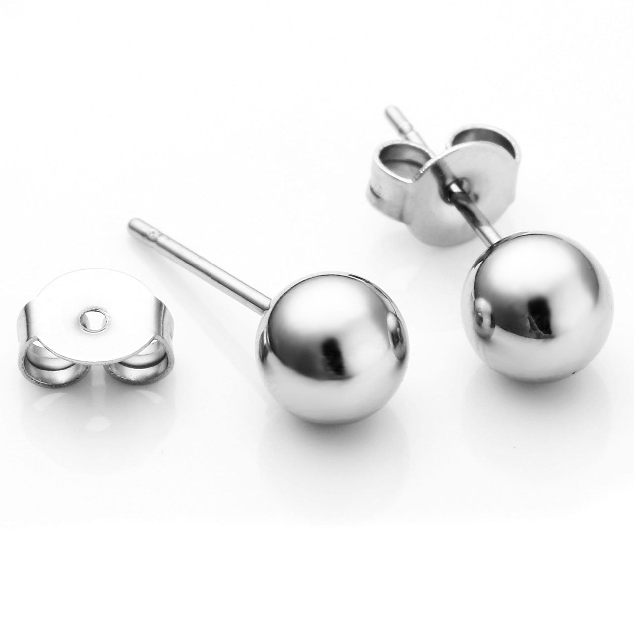 Top Plaza 10Pcs Hypoallergenic Stainless Steel Round Ball Earrings for Women Men Studs Earring Set 3mm-8mm(Silver)