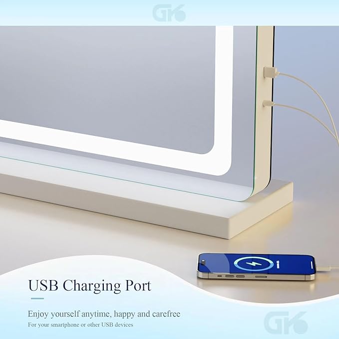Makeup Vanity Mirror with Lights 32" x 24" Large LED Makeup Mirror, Light up Mirror with 10X Magnification and USB Charging Port, Dimmable 3 Modes, Touch Screen Control Square Corner