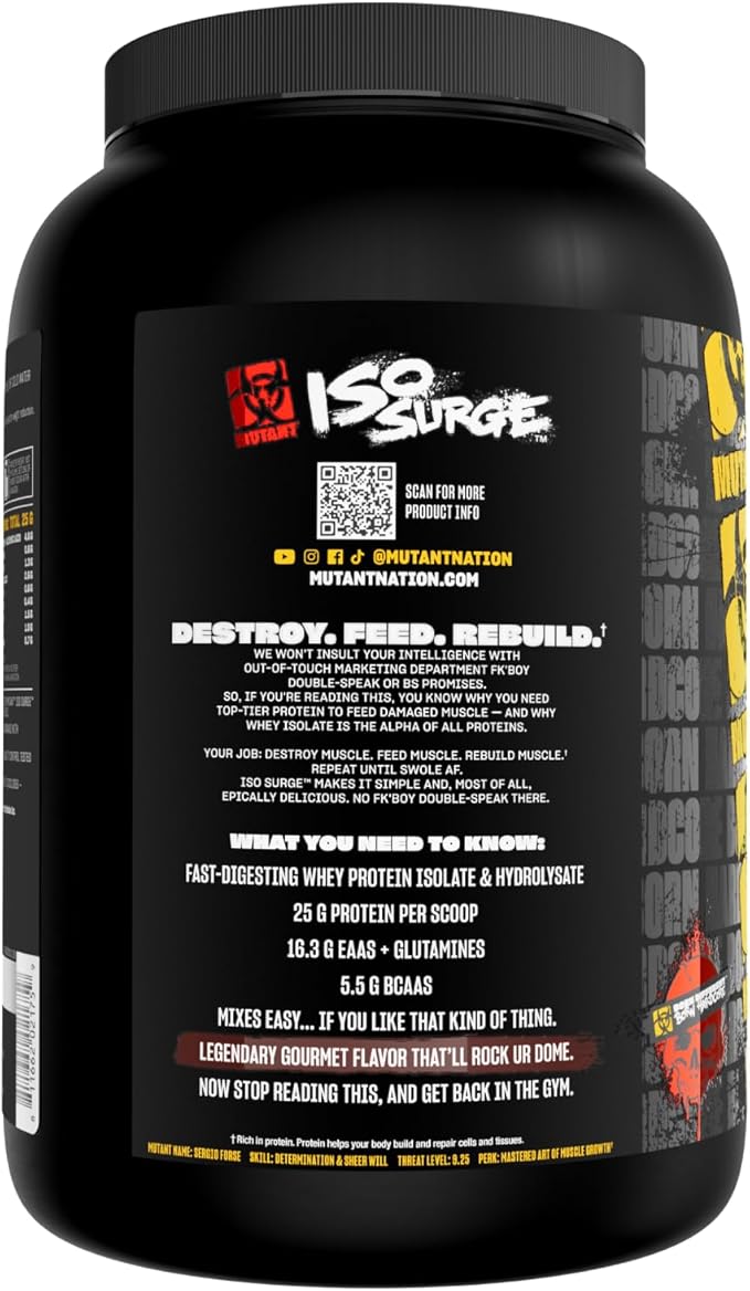 Mutant ISO Surge Whey Protein Isolate Powder Acts Fast to Help Recover, Build Muscle, Bulk and Strength, 1.6 lb (Triple Chocolate)