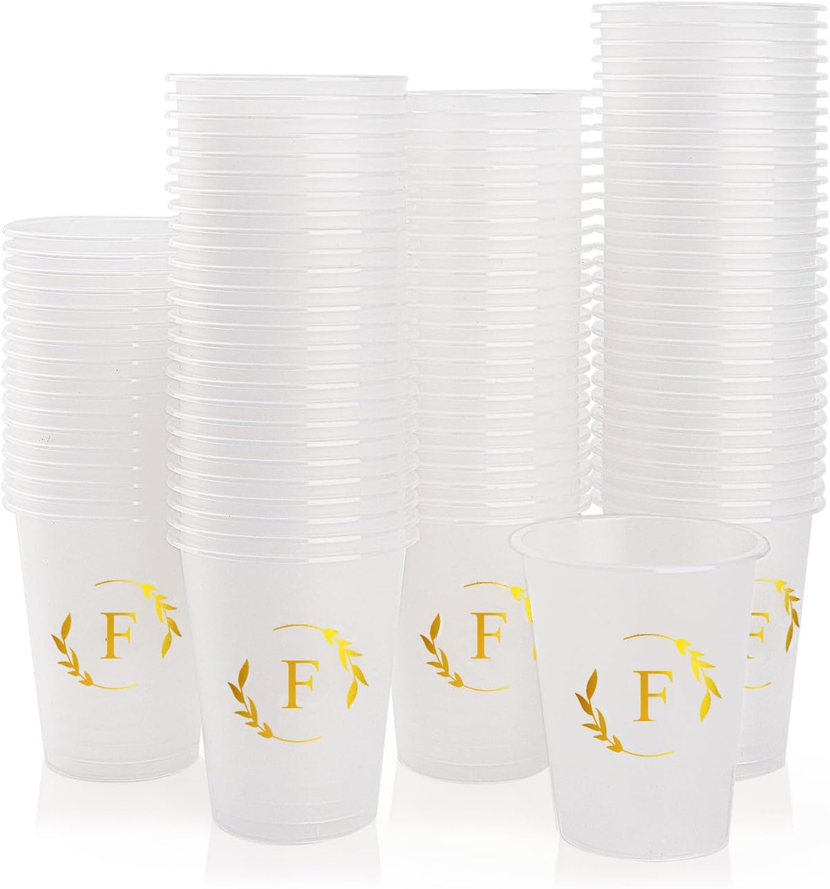 100 Monogrammed Cups Disposable Initial Plastic Cup 12 oz Wedding Personalized Cup for Wedding Reception Baby Shower Birthday Party(Letter F)