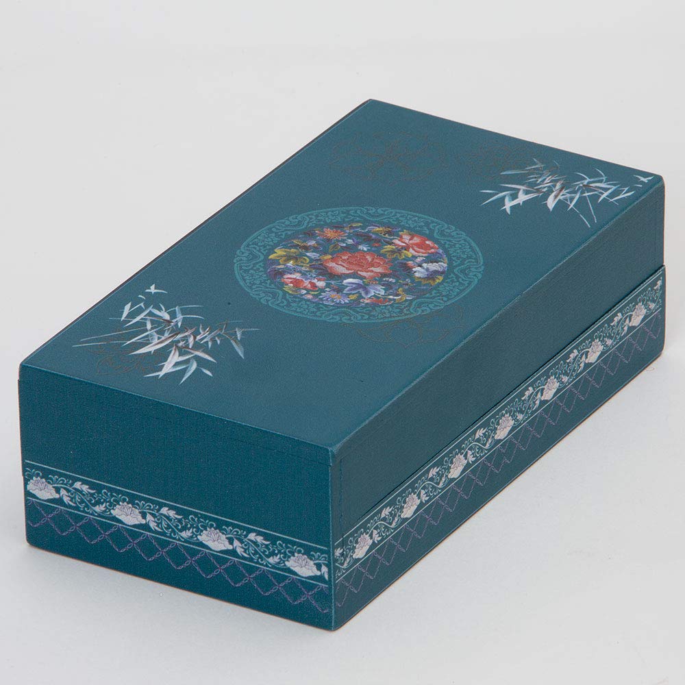 Bits and Pieces 8 Step Secret Puzzle Box Chinese Bamboo Puzzle Gift Box for Trinkets Money Gifts Jewelry, Peony Artwork, Teal Blue Brainteaser, 3.25 x 6.25 x 2 Inches