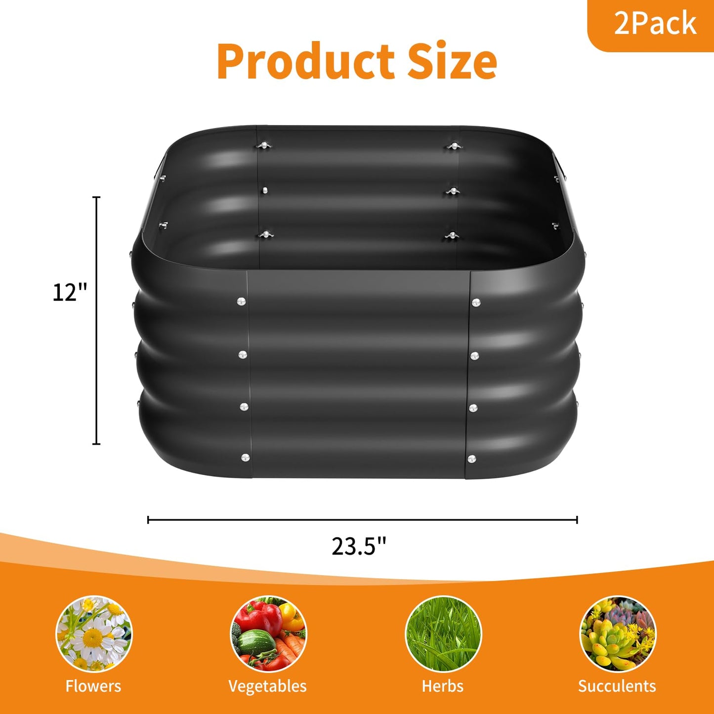 2-Pack 2x1ft Galvanized Raised Garden Bed, Outdoor Planter Bed, Metal Planter Box for Gardening and Planting,Square,Black