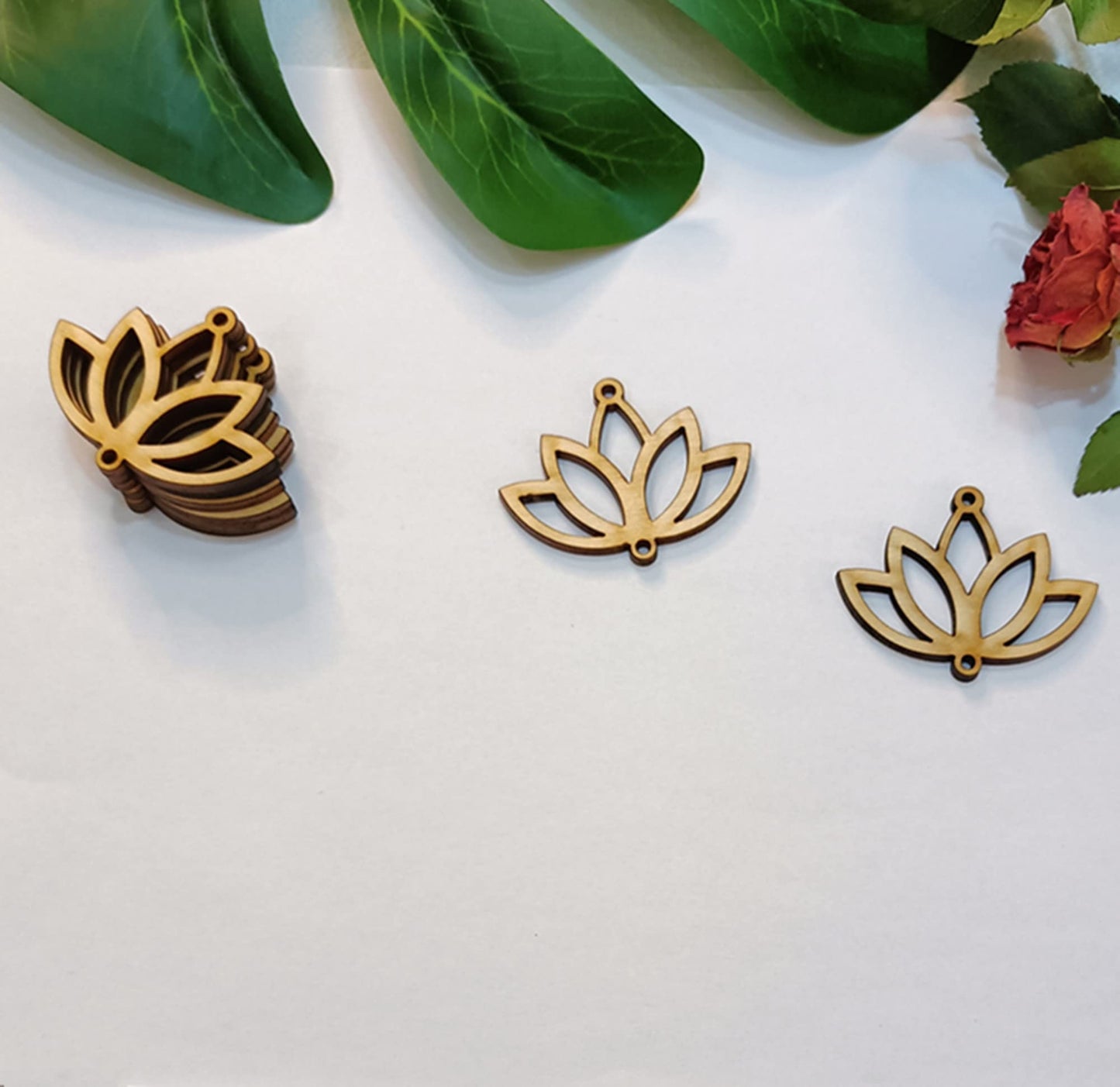 30pcs of Lotus Shape Cutout Wood Earrings Blanks,DIY Unfinished Laser Cut Crafts,Wood Jewelry Accessories (2'')