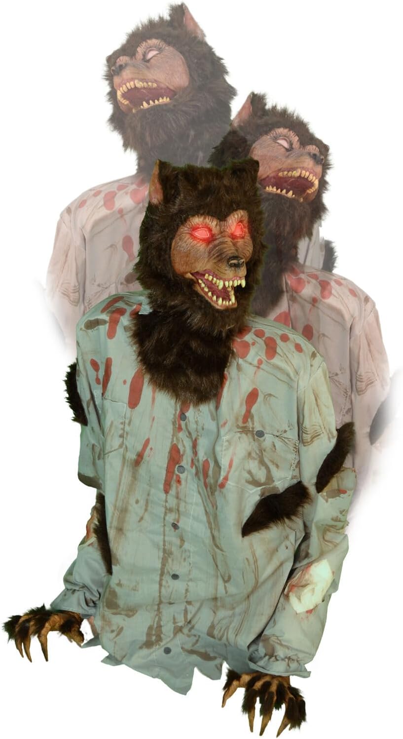 Haunted Hill Farm Howler by Tekky, Battery-Operated, Motion and Sound Activated Animatronic Werewolf with Sound Effects and Lights for Indoor or Covered Outdoor Creepy Halloween Decoration