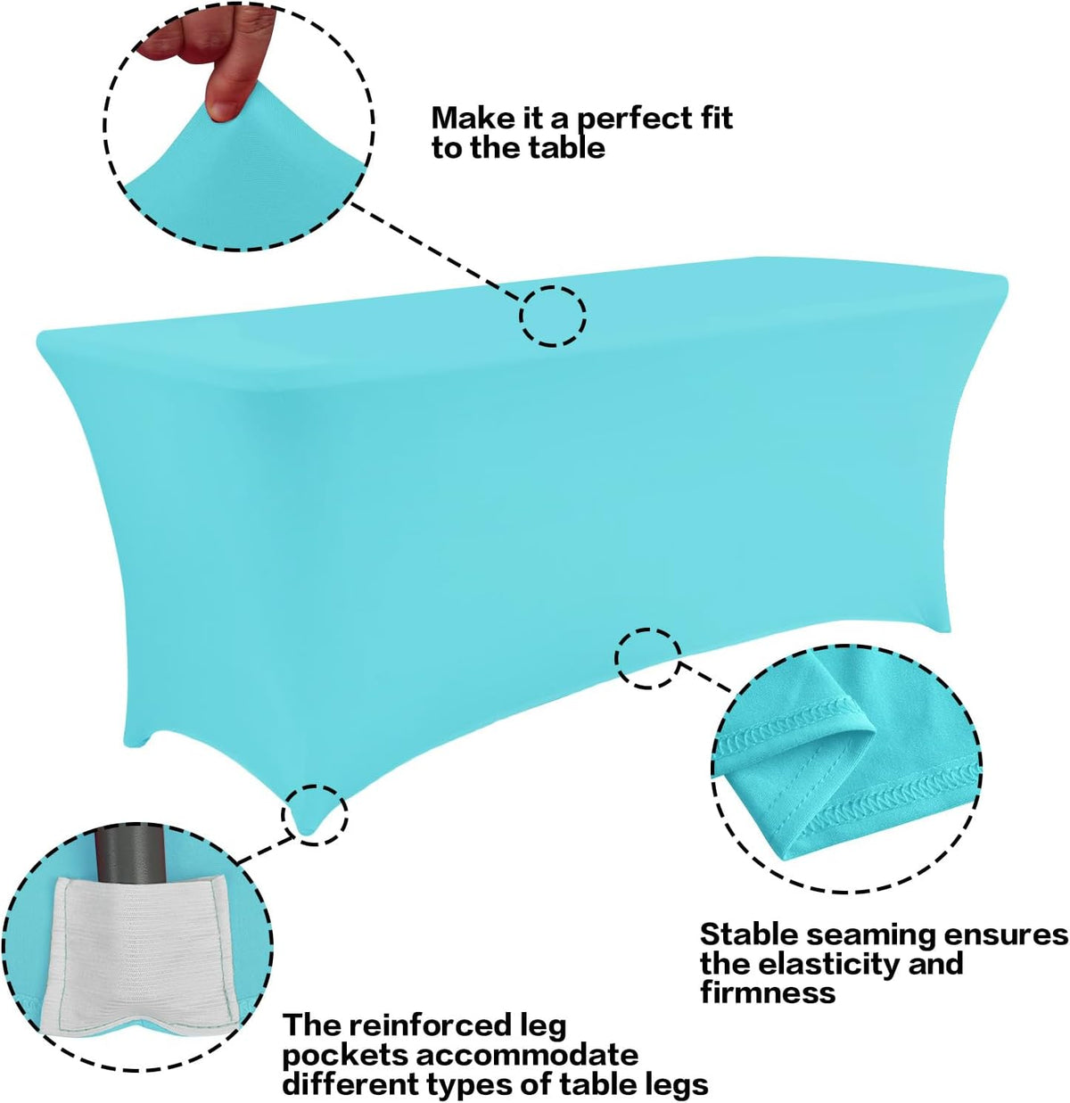 IVAPUPU 6FT Table Cloth for Rectangular Fitted Events Stretch Blue Mist Table Covers Washable Cover Spandex Tablecloth Protector for Party, Wedding, Cocktail, Banquet, Festival