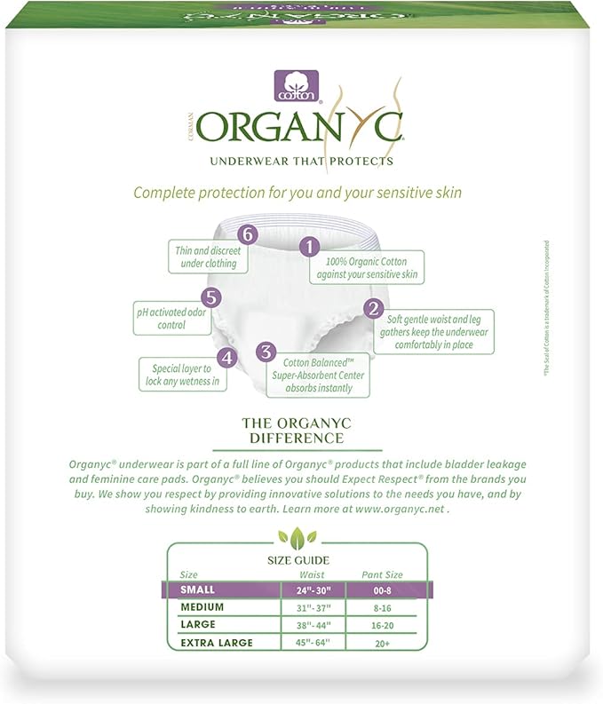 Organyc Bladder Control Underwear for Women - Organic Cotton Protective Underwear for Incontinence, Leak Protection, Odor Protection and Sensitive Skin, Small, 14 Count