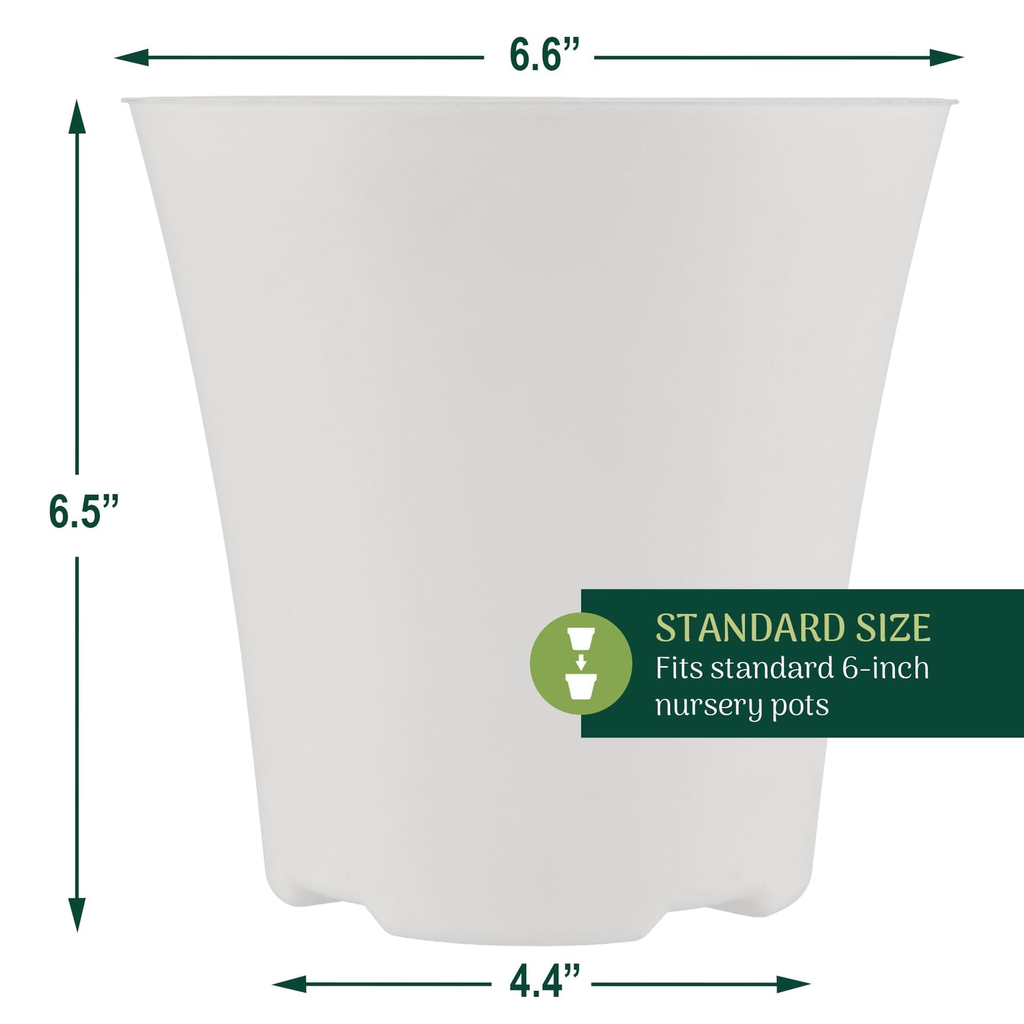 Arcadia Garden Products 4-Pack Plastic Pot, Fits [ 6”] Nursery Grow Pot – No Drainage Hole (Drillable), Minimal Cover Planter for Indoor Plants, Herbs, Flowers, Seedlings, [White]