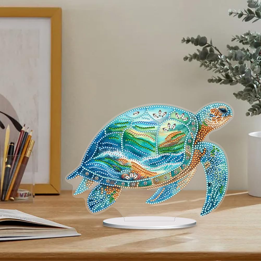 C'eitura 5D DIY Diamond Art Sea Turtle Tabletop Decor - Double-Sided Crystal Rhinestone Desktop Ornament for Home Office, Marine Life Craft Gift for Adults