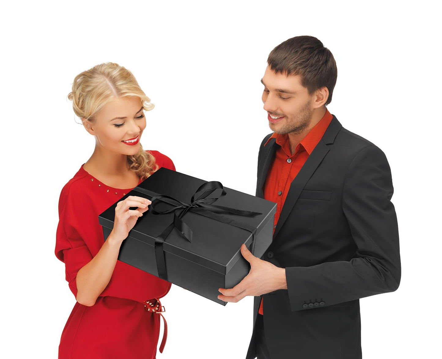 ysmile Black Gift Box with Lid for Present Extra Large Collapsible Gift Box with Filler Paper Ribbon for Birthday Anniversary 16.5x12.5x5.9