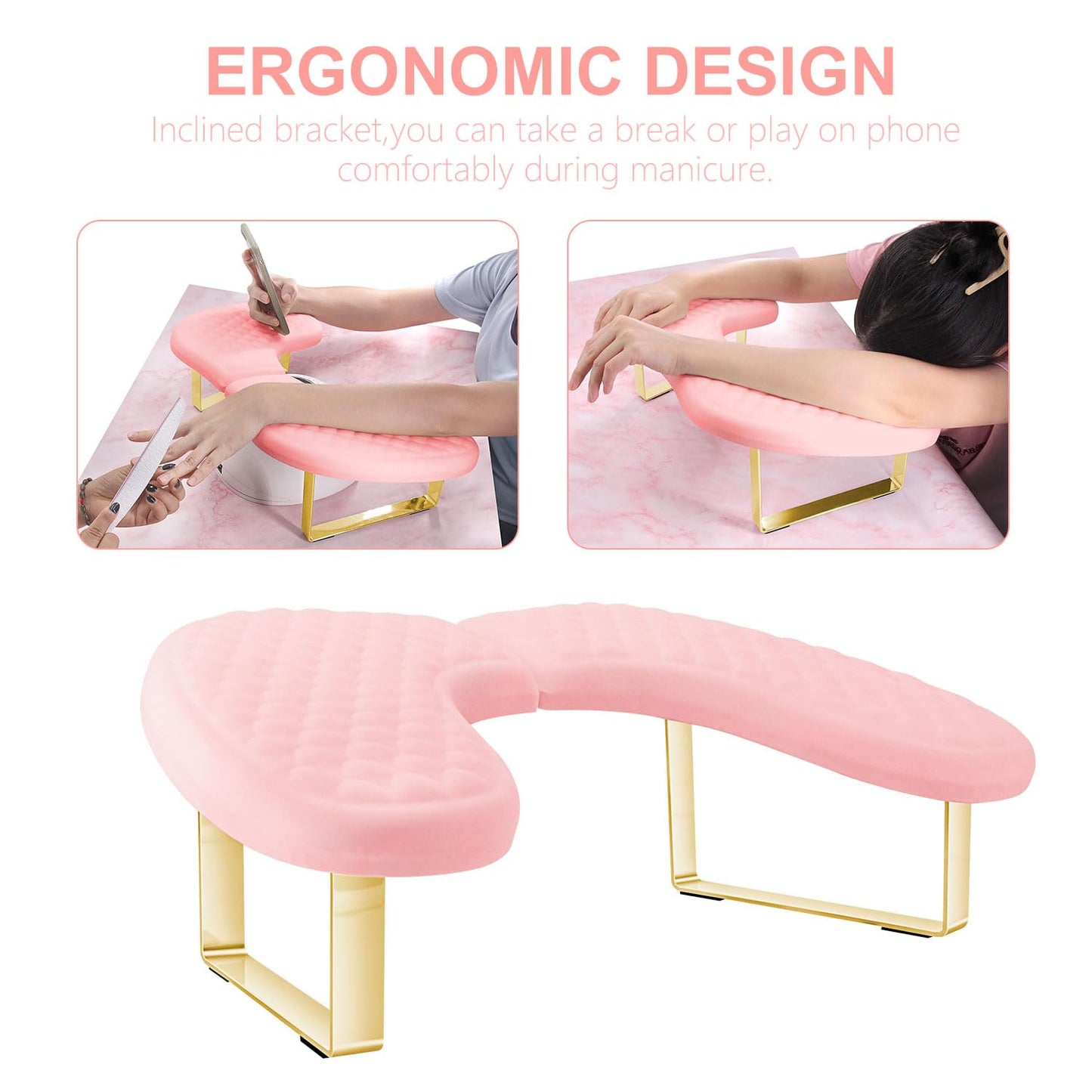Hand Rest for Nails Tech,Soft Memory Foam Nail Arm Rest Stand,U Shaped Manicure Hand Rest Cushion Pillow for Acrylic Nails,Detachable Bracket(Pink)