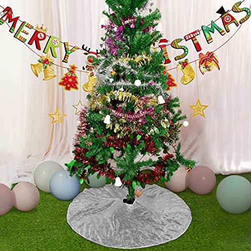 AMZLOKAE Silver Tree Skirt - 48 Inch Sequin Xmas & Halloween Tree Skirt - Sparkle Holiday Decorations