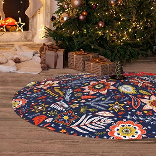 Vintage Christmas Flowers Christmas Tree Skirt 36 Inches Xmas Tree Mat Holiday Party Supplies Christmas Tree Decorations