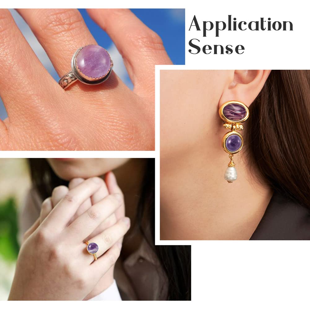 Fashewelry 50Pcs Natural Amethyst Cabochon Stone Half Round Beads 12mm Flat Back Gemstone Chakra Healing Crystal Cover Cabs for Jewelry Making