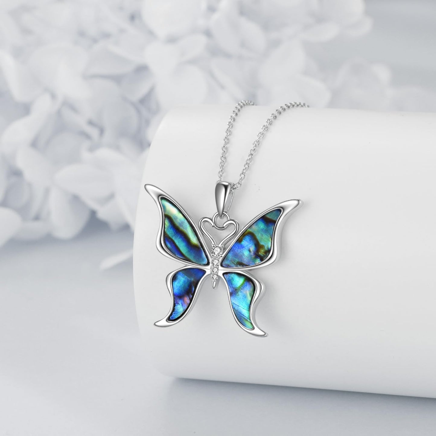 KQF Butterfly Necklace 925 Sterling Silver Abalone Shell Butterfly Pendant Jewelry Gift for Women Mom Daughter