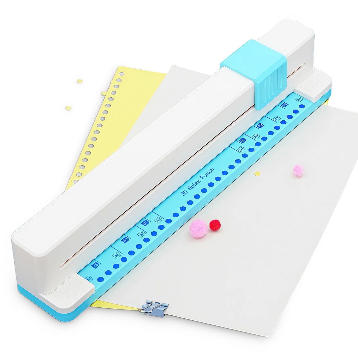 30 Hole Paper Punch, 1-Step Stamp-Shaped Binder Machine, Adjustable Stamp Paper Punch for A4 A5 A6 A7 B5 B6 B7 Notebooks, Planner Binding Machine, 5-Sheet Capacity Stamp Hole Puncher for School Office