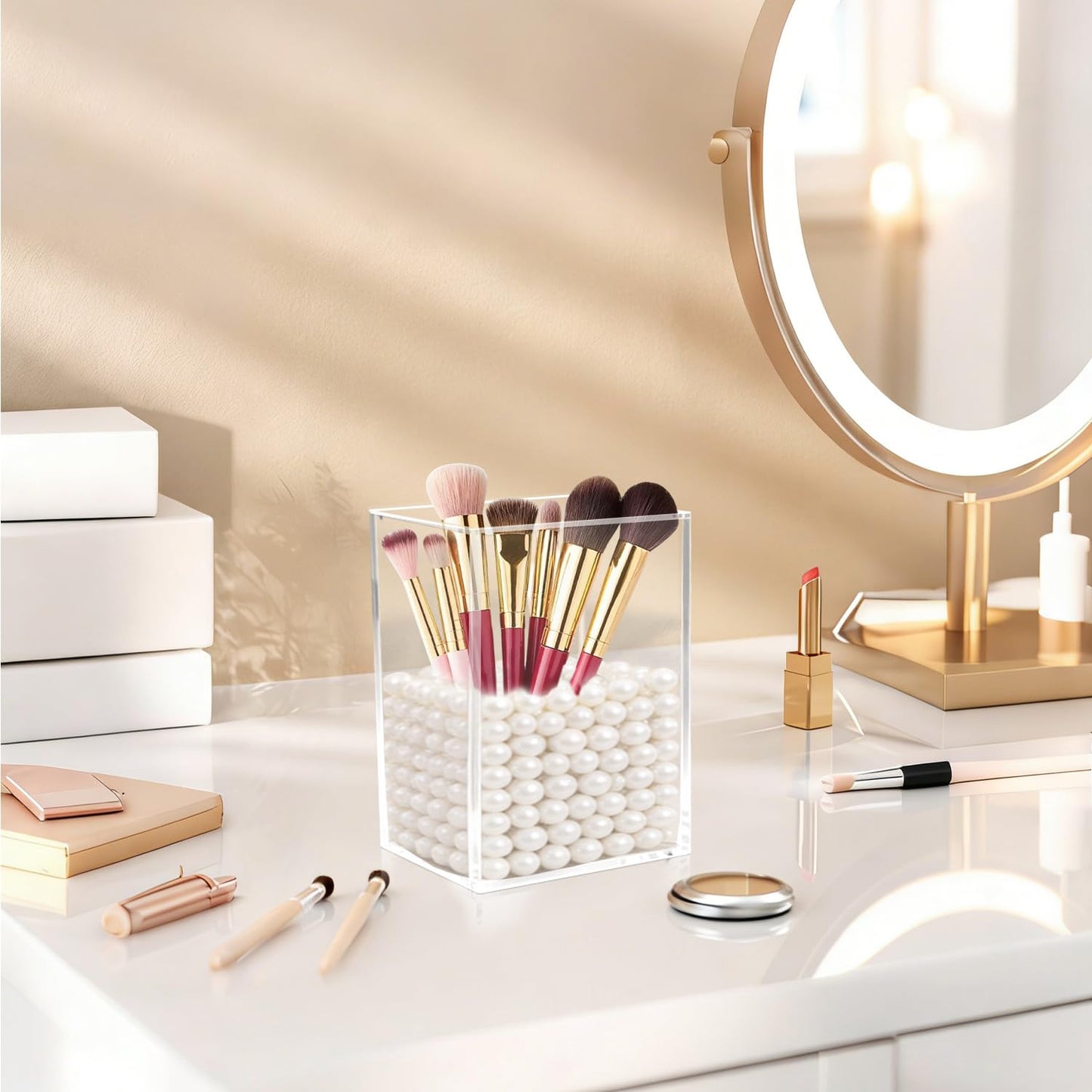 Oubou Acrylic Pen Holder, Clear Pencil Holder Organizer for Desk, Desktop Stationery Storage Cup for Office & Makeup Brushes 3.9''x5.4''x7.4''