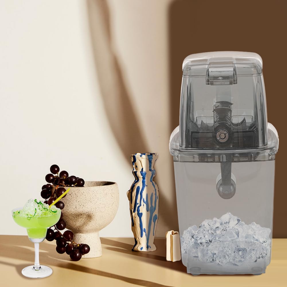 Leopacat Hand Crank Ice Crusher, Manual Hand Crank Operated Breaker, Portable Chopper Transparent Stainless Steel Breaker Making Drinks Machine for Fast Coarse Shaved Fine Chips Ho (Gray)