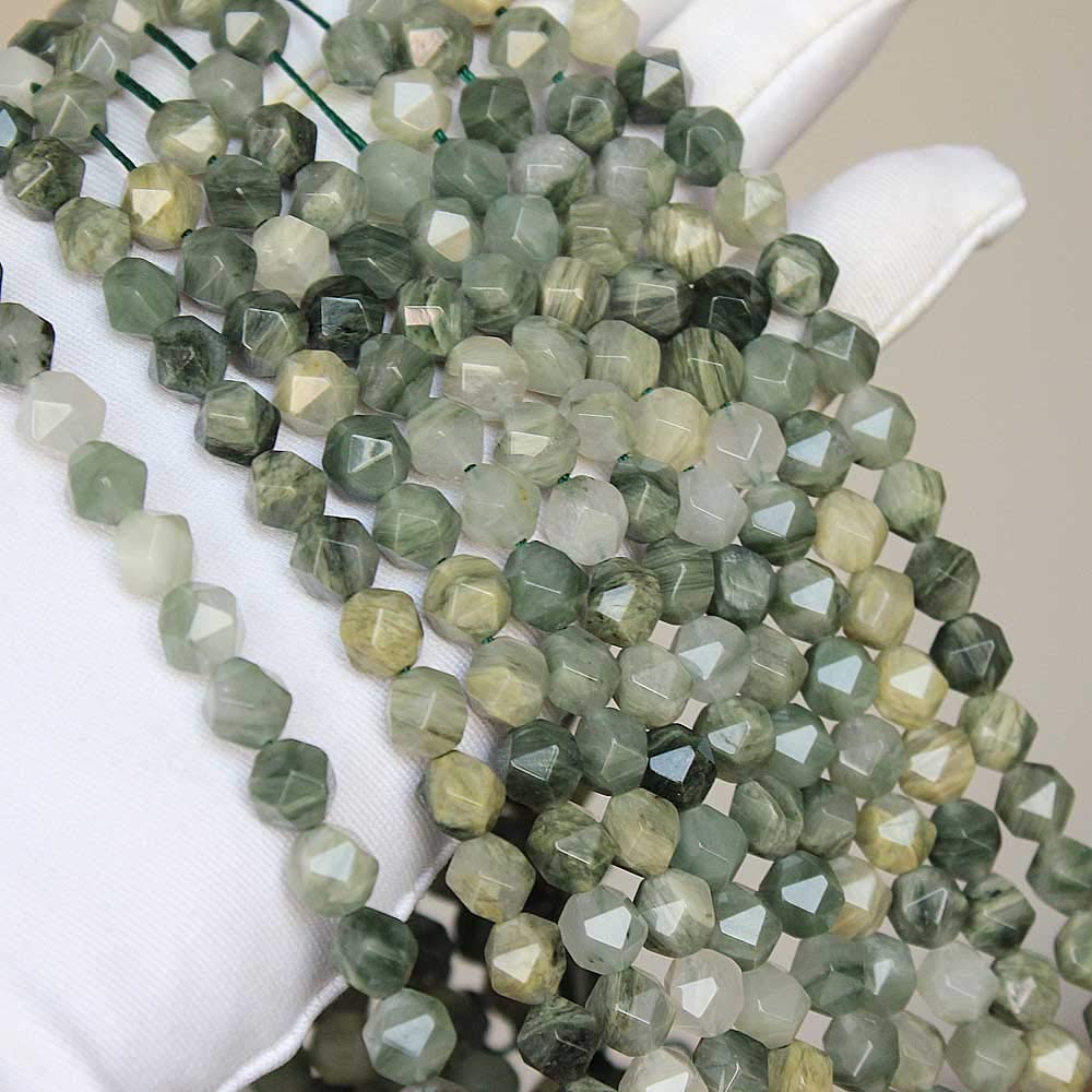 MJDCB Best Sellers Natural Stone Beads Faceted Polygon Grass Green Jade Crystal Energy Stone Healing Power for Jewelry Making(8mm)