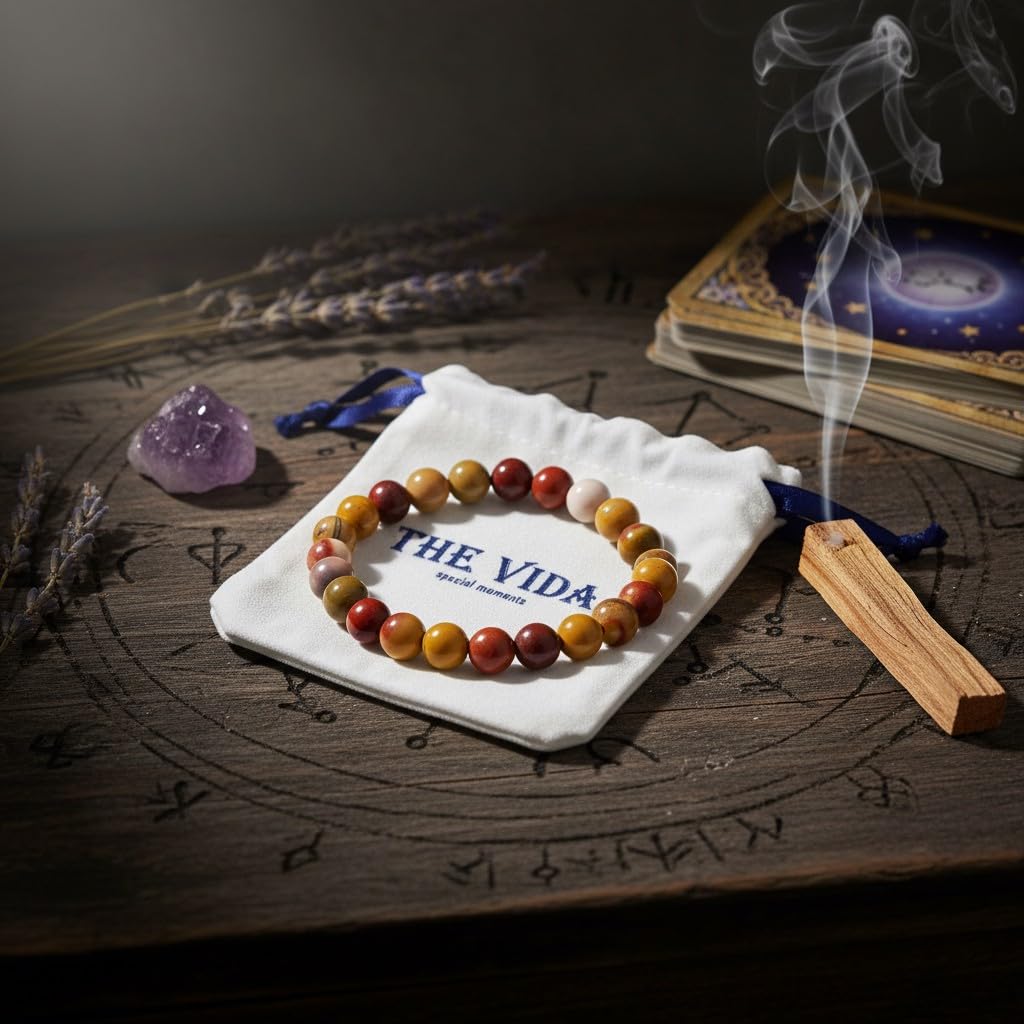 The Vida Handmade AAA+ Quality Crystal Stretch Elastic Bracelet - Nature Gemstone - Jewelry Gift - Holiday Gift - For Women & Men (Mookaite Jasper)