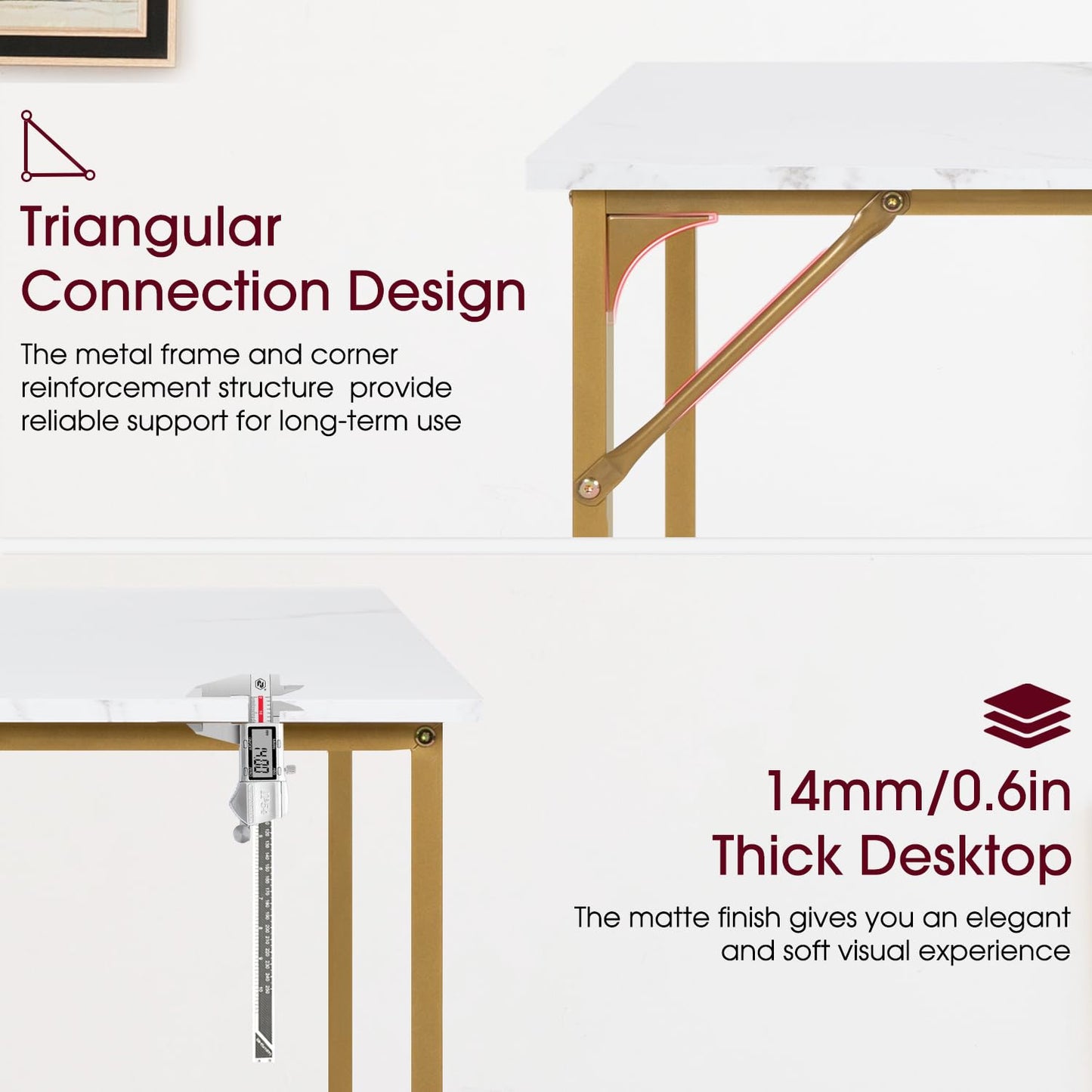 BestOffice Computer Desk,Home Office Desk, Modern Simple Style for Home Office Study Writing (Gold, 32 Inch)