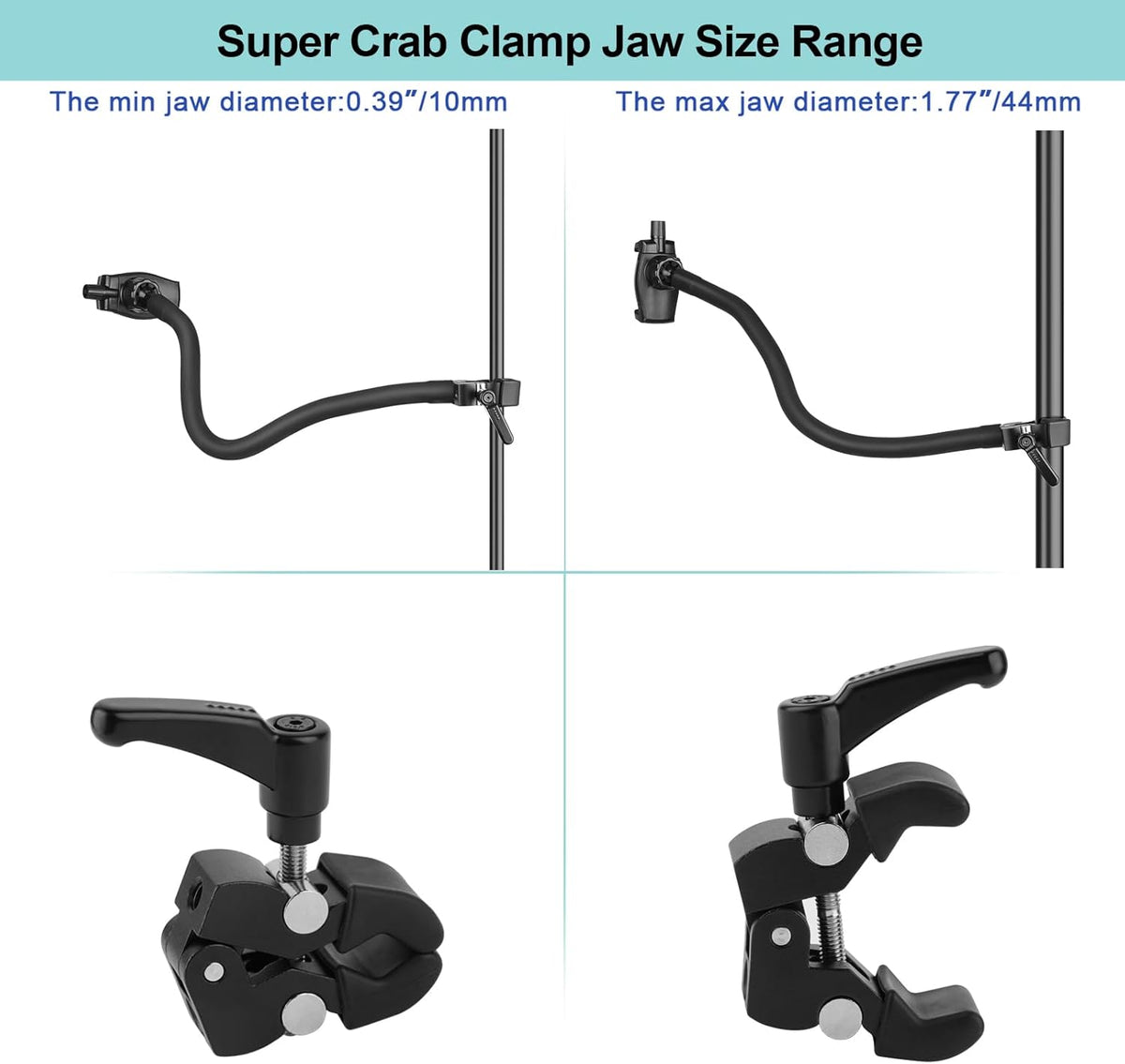 Gooseneck Phone Holder for Mic Stand/Music Stand/Stroller/Treadmill/Spin Bike/Exercise Bicycle,50 cm Long Flexible Gooseneck Arm Super Crab Clamp Mount,Compatible with 3.5~7.5" iPhone Devices
