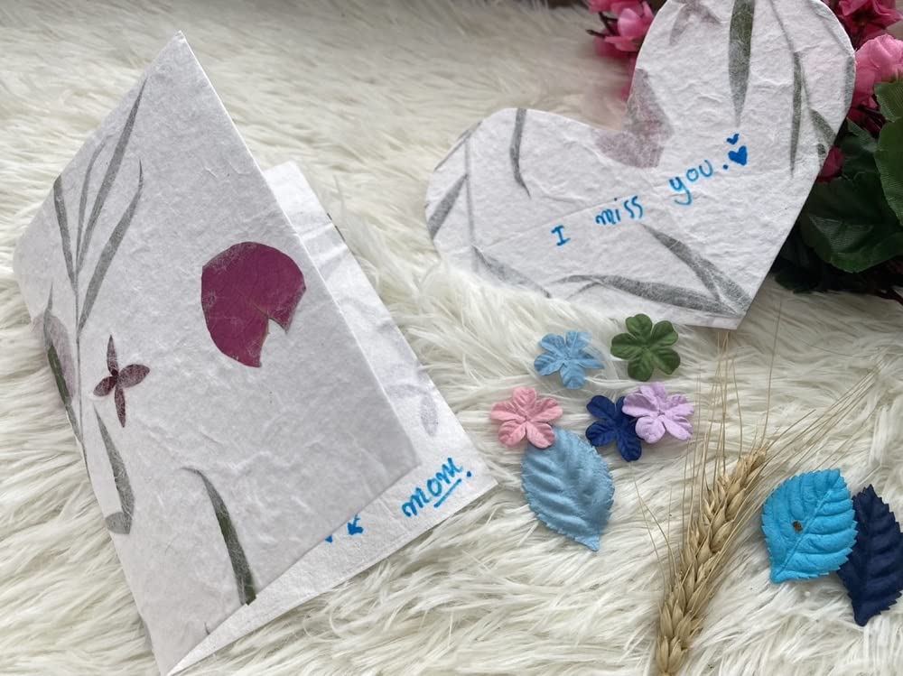 Handmade A4 Thick Mulberry Paper Sheets, Painting, Writing, Decorative Paper, Card Making Paper DIY Craft, 20pcs (Bougainvillea Flowers/Grass, A4)