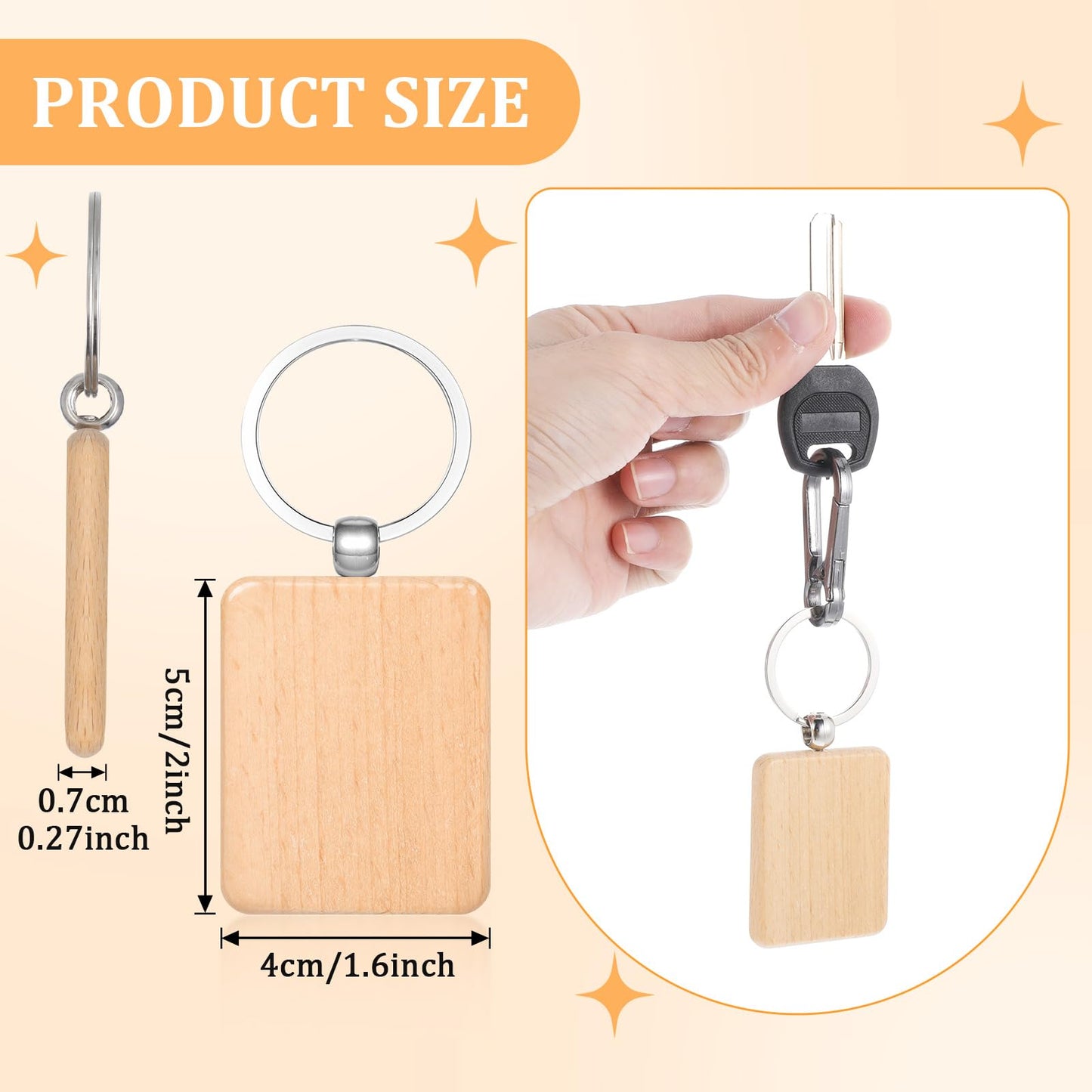 50 Pcs Wooden Keychain Blanks Laser Engraving Blanks Wood Blanks Key Chain Bulk Unfinished Wooden Key Ring Key Tag for DIY Gift Crafts