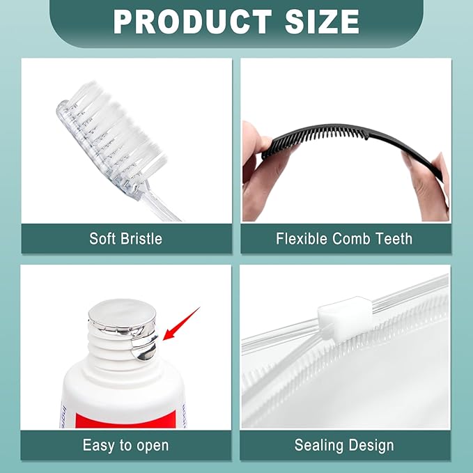 100 Sets Personal Hygiene Kit Bulk, Disposable Toothbrushes With Toothpaste, Floss, Comb, Soap Cover and Vanity Kit - Toiletry Supplies for Women, Men, Travel, Homeless