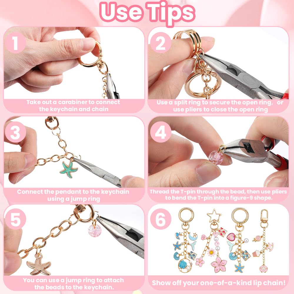 JOICEE 585Pcs Charms lip Gloss Keychain Making Kit, DIY Jewelry Crafts Making Kit with 192 Enamel Pendants 30 KeyChain Hooks 30 Chains and 333 Accessories Tools for Girls Adults Birthday Holiday Gifts