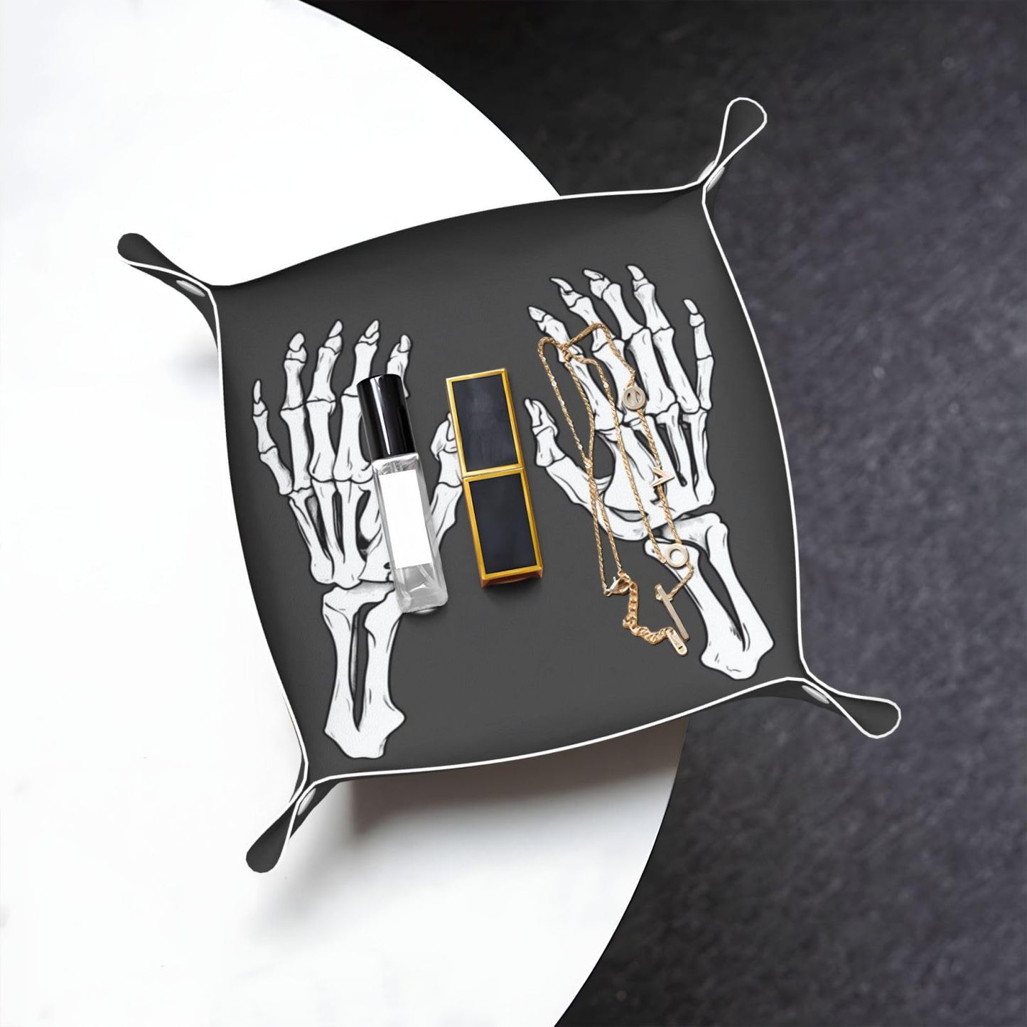 Skeleton Skeletal Hands Valet Tray Catchall Trays Key Organizer Leather Tray Night Stand Organizer Bedside Vanity Trays Decor for Entryway Table