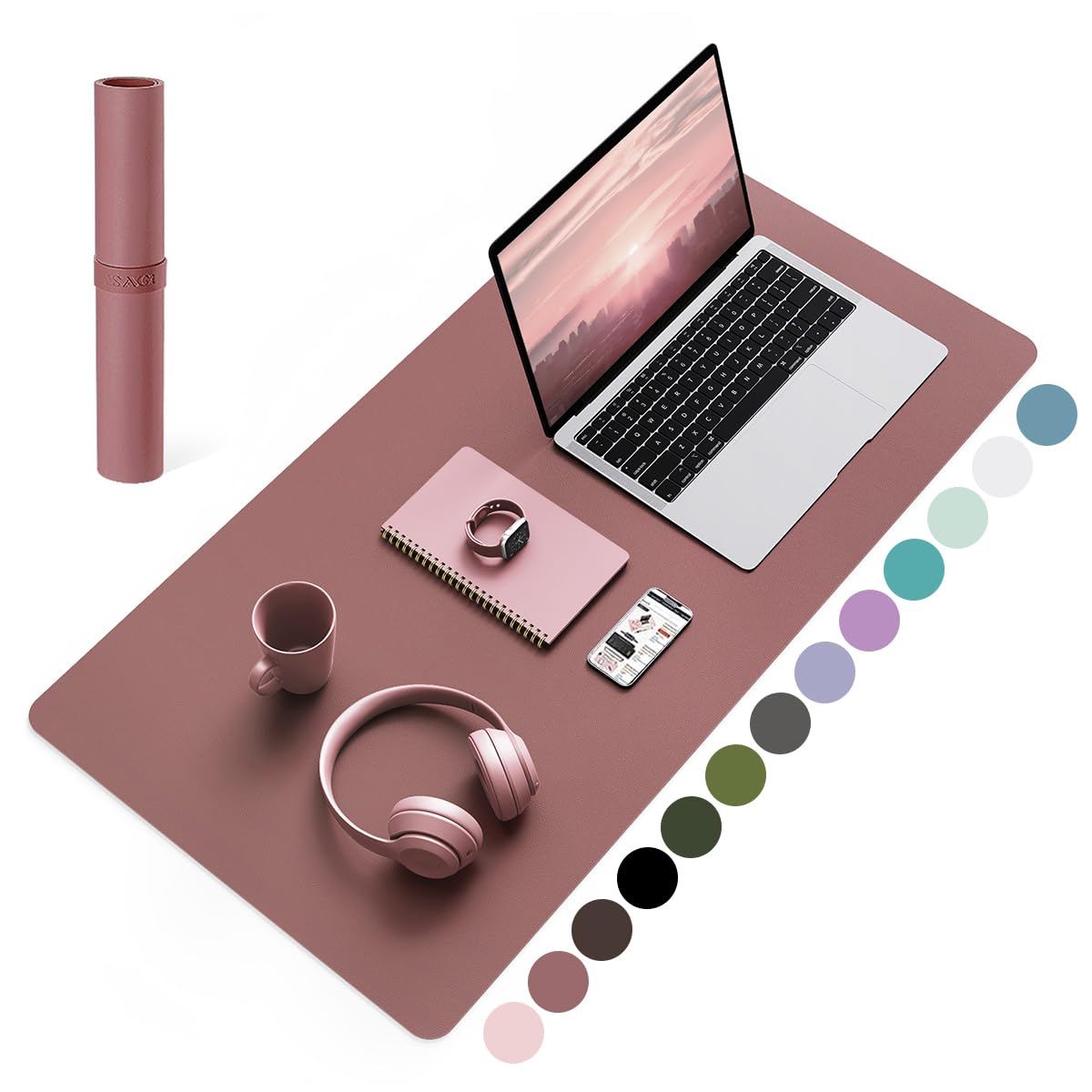 YSAGi Non-Slip Leather Desk Pad Blotter, Waterproof Laptop Computer Desk Keyboard Mat, Table Protector Mat, Large Mouse Pad for Office/Work/Home/Decor(Dark Pink, 31.5" x 15.7")