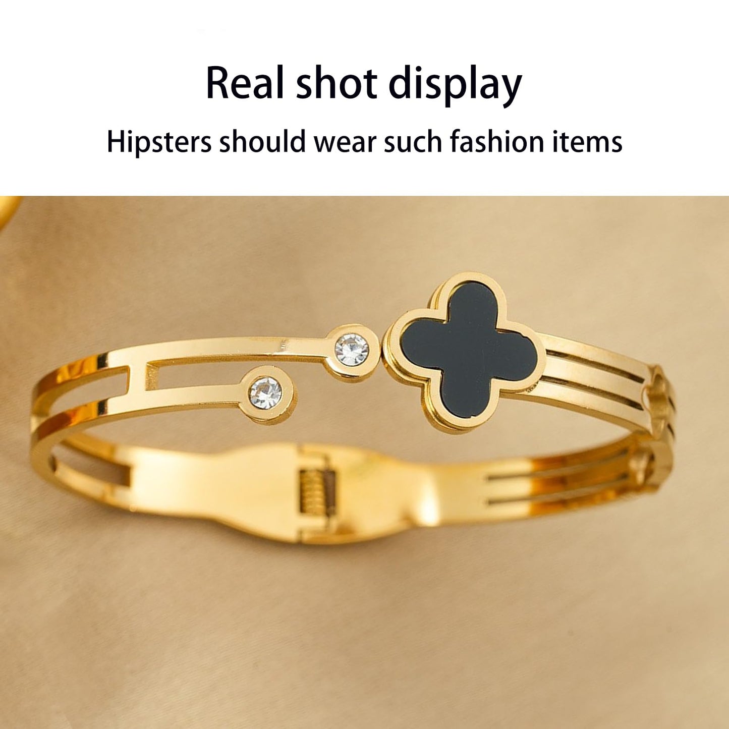 Vbvbip 18K Gold Plated 316L Stainless Steel Bangle Bracelet Collection - 12 Unique Designs + Matching Diamond-Accent Titanium Steel Chain, Gift for Women