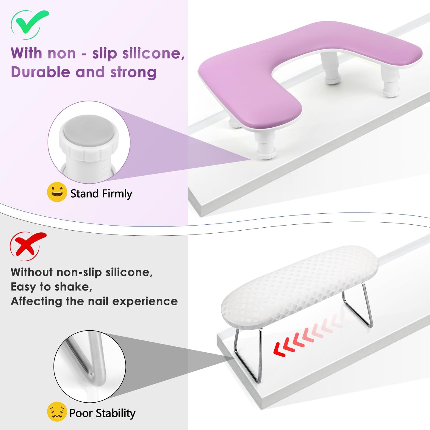 Manicure Arm Rest for Nails Tech: U-shaped Adjustable Nail Armrest - Purple PU Leather Hand Stand Rest for Manicurists