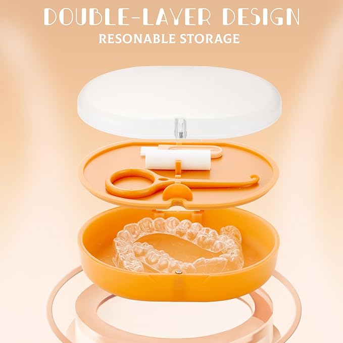 New Double-layer Aligner Case with Belt Chewing,Removal Tool,Cleaning Brush,Built in Mirror Orthodontic Case