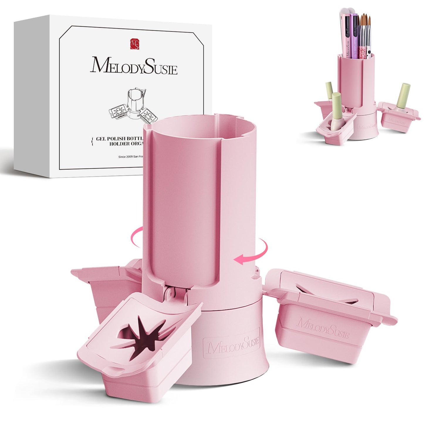 MelodySusie GelCarousel for Nail Polish Bottle Holder and 3D Mixed Nail Charms and Gems and Sandpaper Sheets and 7Pcs Nail File Kit