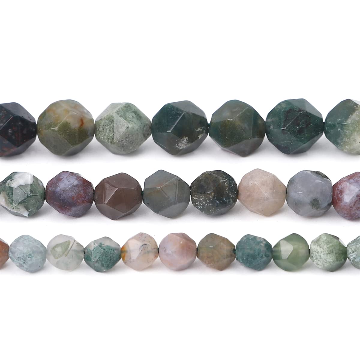 BEADIA Faceted Natural Indian Agate Stone Round Beads 6mm 36cm/Strand for Jewelry Making
