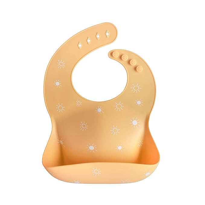 mushie Silicone Baby Bib | Adjustable Fit Waterproof Bibs (Sun Orange)