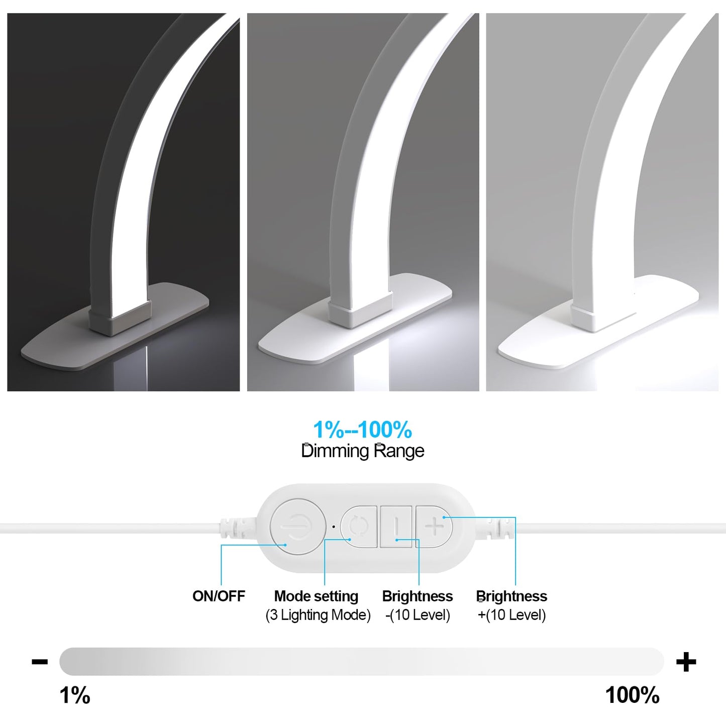 Kadden Foldable Large Half Moon LED Light,29" Arch Light for Table Nail Desk with Phone Stand, Upgrade Arch Light for Nail Techs with Wire Controller for Manicure Tattoo Beauty (White, Large)