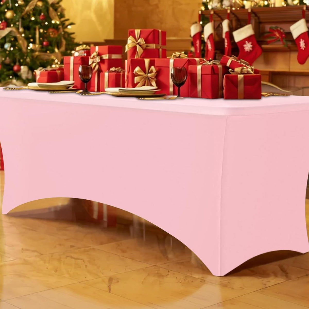 Smiry 2 Pack Spandex Table Cloth 4FT, Elastic Fitted Stretch Tablecloths for Rectangle Tables, Washable Table Cover for Outdoor, Wedding, Banquet & Parties (Pink, 48Lx30Wx30H Inch)