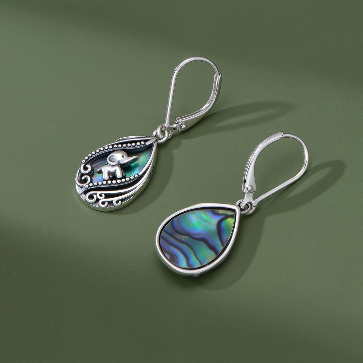 YYmqmq Elephant Earrings for Women 925 Sterling Sliver Abalone Dangle Earrings Leverback Abalone Shell Jewelry Elephant Gifts for Women Girlfriend