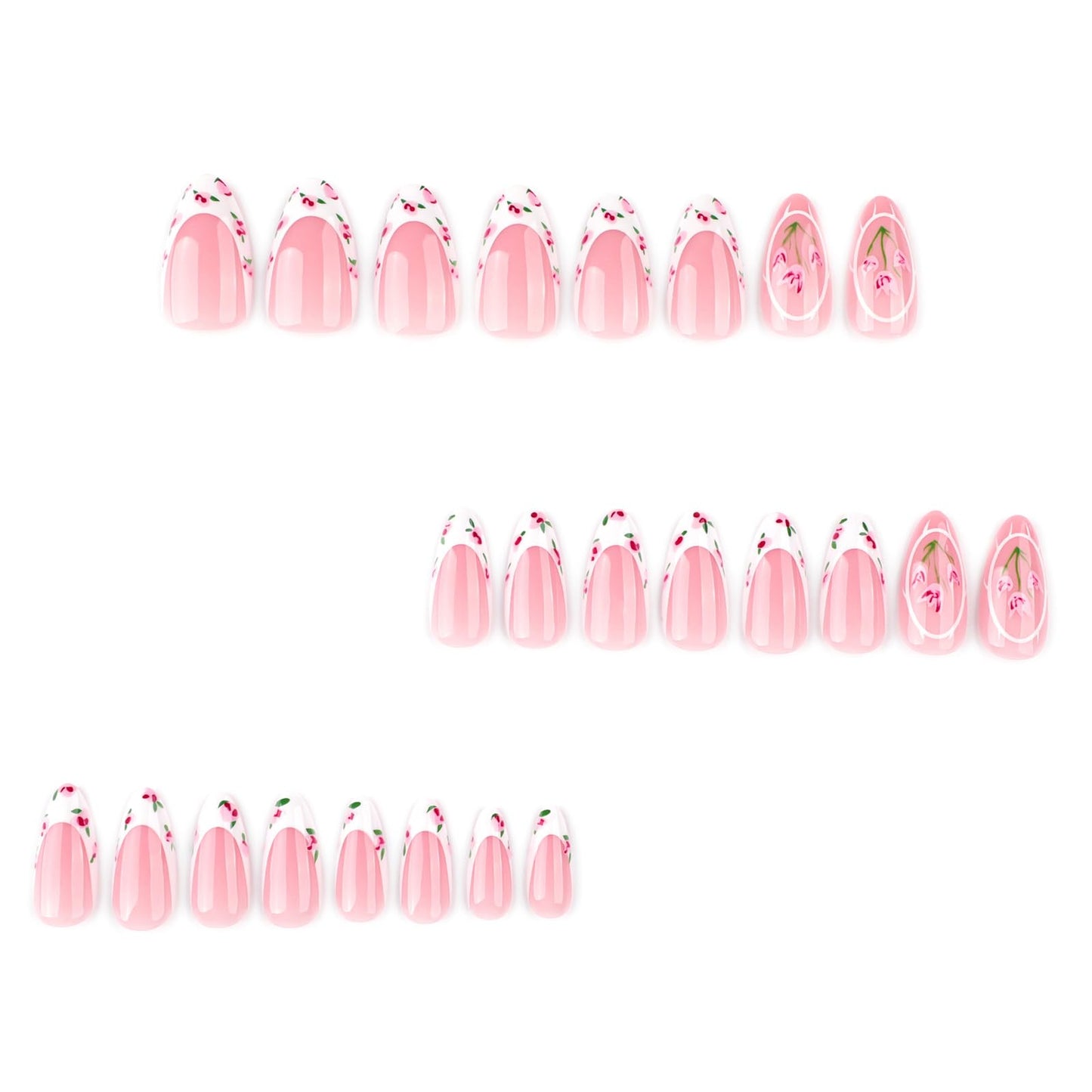 Press On Nails, French Tip Short Pointed Almond Fake Nails with UV Finish, 12 Sizes Quality False Nails, 24Pcs Reusable Press-On Manicure Set with Nail Glue for Women Pattern #01